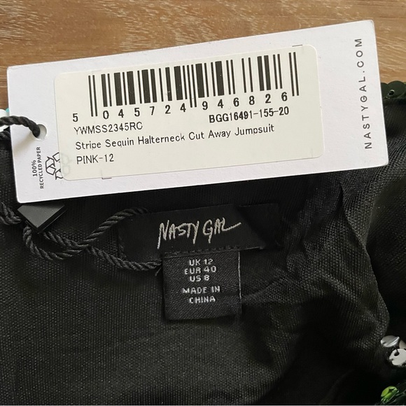 NWT Nasty Gal Stripe Sequin Halterneck Cut Out Jumpsuit - Picture 6 of 15